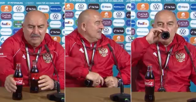 Técnico de la selección rusa hace parodia de Cristiano Ronaldo con la Coca-Cola