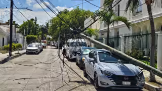 Trailer derriba ocho postes y daña vehículos estacionados en la avenida Bonampak de Cancún