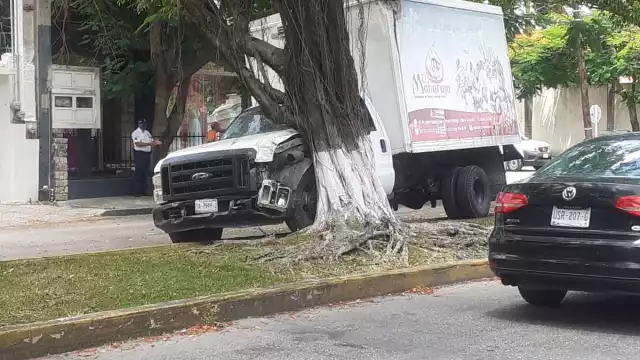 La unidad de trasporte de frutas en Cozumel presentó una falla mecánica; el vehículo presentó daños en el lado del conductor