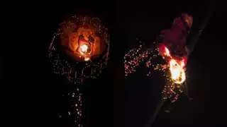 Globo de ‘Chespirito’ se incendia y cae en el festival de Tahmek, Yucatán: VIDEO 