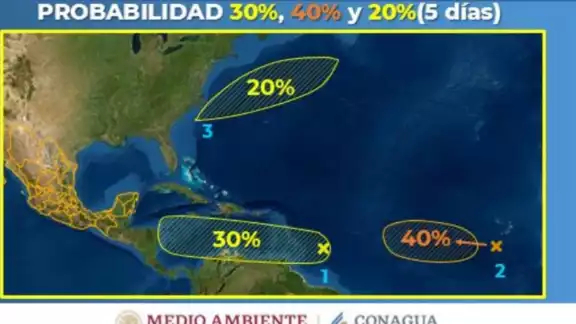 El Centro Nacional de Huracanes elevó esta tarde a un 80% las probabilidades de ciclón (Conagua) El Centro Nacional de Huracanes elevó esta tarde a un 80% las probabilidades de ciclón (Conagua)