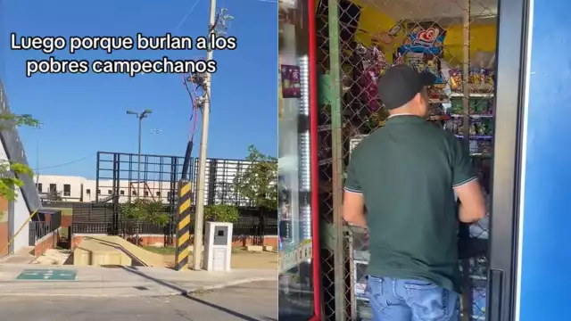 Un video de TikTok muestra a una empleada protegida tras una reja metálica, mientras dos refrigeradores con refrescos permanecen expuestos