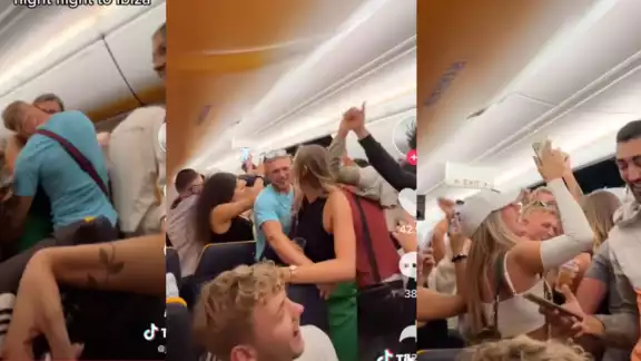 El momento en que la fiesta se armó en las altura. Foto: Tiktok