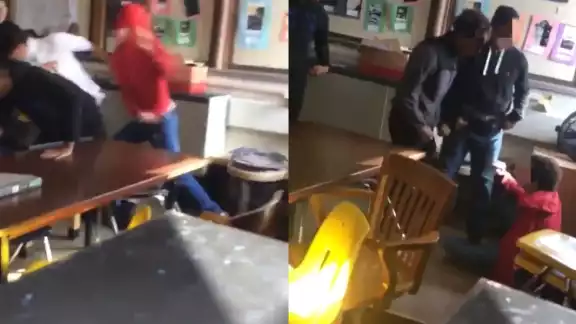 En Estados Unidos alumno defiende a su maestra y golpea al agresor En Estados Unidos alumno defiende a su maestra y golpea al agresor
