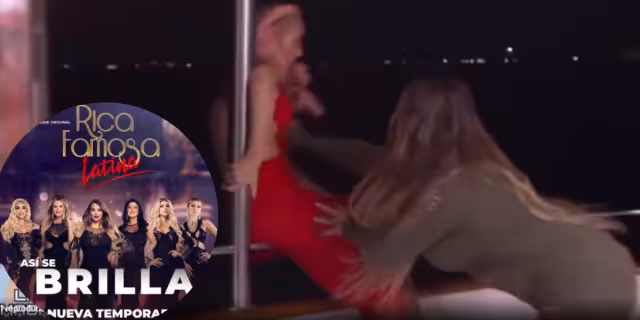 El momento en que Mayeli aventó a una de las participantes al mar. Foto: Especial