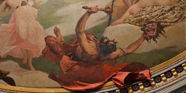 El Rey Momo pintado en el techo del Théâtre Graslin en Nantes: Foto Selbymay