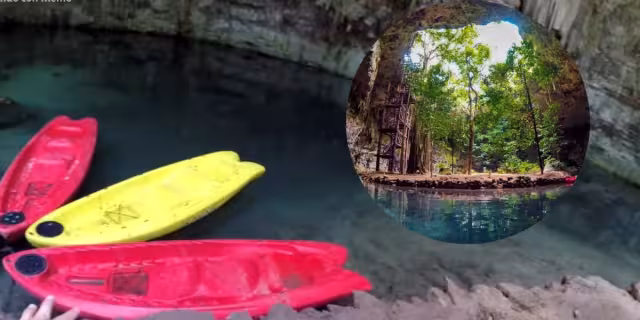 Te imaginas recorrer un cenote en kayak, hay un lugar cerca de Valladolid donde podrás hacerlo. Foto: Especial