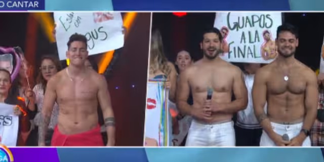 Los Guapos y Agus esperando el resultado del público. Foto TV Azteca