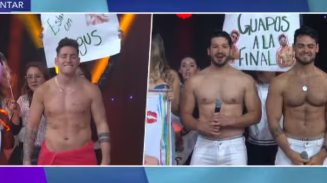 Los Guapos y Agus esperando el resultado del público. Foto TV Azteca