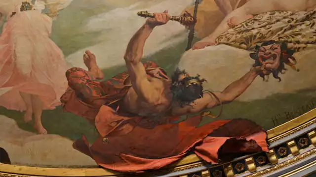 El Rey Momo pintado en el techo del Théâtre Graslin en Nantes: Foto Selbymay