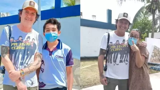 Saúl Hernández se tomó fotografías con varios alumnos del Cobay de Progreso