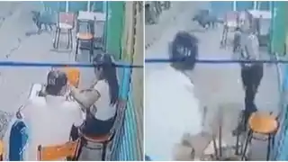 A través de redes sociales se difundió un video en el que una mujer se defiende de la agresión de su novio, cuando se encontraban comiendo en la calle