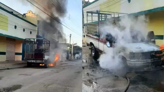 La camioneta resultó con graves daños debido al fuego La camioneta resultó con graves daños debido al fuego