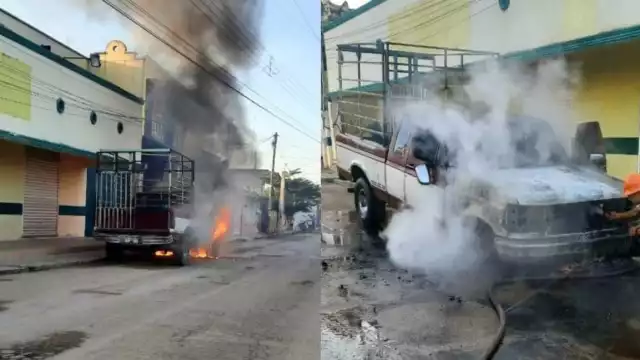 La camioneta resultó con graves daños debido al fuego