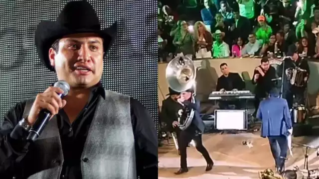 Un asistente al concierto lanzó una lata de cerveza y casi le da a Julión Álvarez en la cabeza.