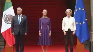 La presidenta Claudia Sheinbaum recibió en Palacio Nacional a Antonio Costa, presidente del Consejo Europeo y a Ursula von der Leyen, presidenta de la Comisión Europea