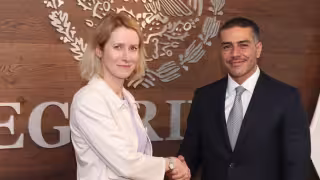 Kaja Kallas, representante de la Unión Europea y Omar García Harfuch, titular de la SSPC