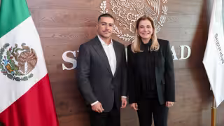 Omar García Harfuch, titular de la Secretaría de Seguridad y Protección Ciudadana y Maru Campos, gobernadora de Chihuahua