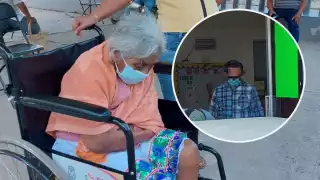 Pese al frío, la abuelita tuvo que esperar a su consulta afuera del IMSS de Izamal