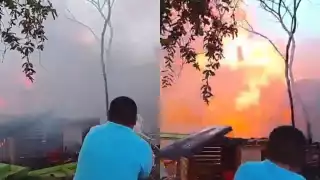 Incendio consume tres viviendas y causa explosión de tanque de gas en el sur de Mérida