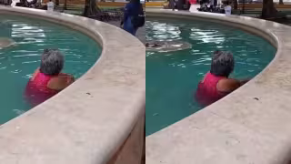 En pleno calor de hasta 47 grados, mujer disfruta de la fuente del Parque de San Juan en Mérida: VIDEO