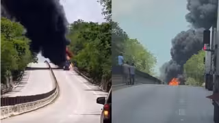 Cierran la Campeche-Champotón por incendio de tráileres; tres heridos, dos menores