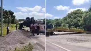 Vuelca tráiler y bloquea por completo la carretera Campeche-Carmen