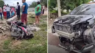 Paramédicos de la Cruz Roja arribaron para atender al herido; por otro lado, la camioneta negra resultó con el frente destrozado por el fuerte impacto.