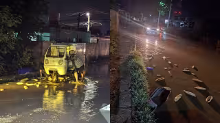¡Al lodo! Panadero pierde su mercancía tras caer en enorme bache de Kanasín