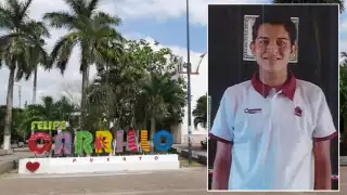 El adolescente es de tez blanca, cabello ondulado, negro, corto, de complexión delgada