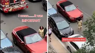 La mujer caminó tranquila a su auto pese a la emergencia de los bomberos