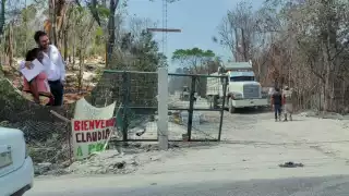 En el predio irregular Alfa y Omega resaltaba una lona en apoyo al Presidente de la República y a Claudia Sheinbaum para las elecciones del 2 de Junio