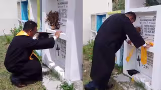 Conmovedor: Se gradúa de Ingeniero en Champotón y visita la tumba de suegros para agradecerles