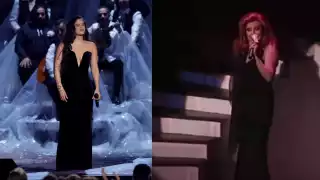 Con un vestido color negro, Rosalía canto "Se Nos Rompió el Amor", al igual que Rocío Jurado