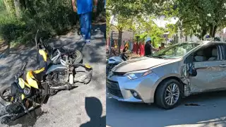 Motociclista y conductor de vehículo particular protagonizan fuerte choque en calles de Chetumal