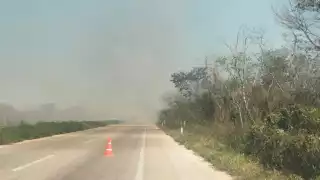 El incendio en la carretera Mérida-Motul duró cerca de dos horas