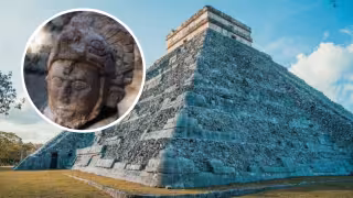 INAH descubre escultura de una cabeza maya en la zona arqueológica de Chichén Itzá