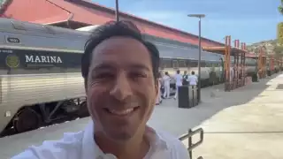 El gobernador Muaricio Vila se encuentra en la inauguración del Tren Interoceánico en Salinas Cruz