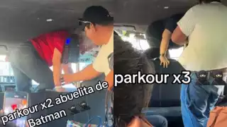 Al estilo parkour, pasajeros salen de una combi en Mérida tras atorarse la puerta: VIDEO