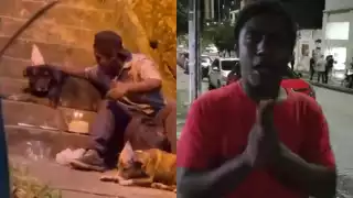 Hombre celebra cumpleaños de perritos en la calle; les canta con pastel y se vuelve viral: VIDEO