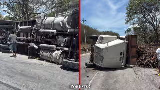 Sobrecarga provoca volcadura de camión cañero en Seybaplaya