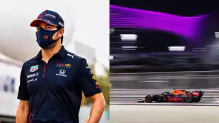 El piloto mexicano Checo Pérez celebró la pole que logró Max Verstappen para el Gran Premio de Abu Dabi, una estrategia que dijo fue “perfecta” para Red Bull. Foto: Twitter @SChecoPerez