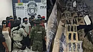 La movilización policíaca con la que se detuvo al “El Rizos”, líder de una banda criminal en Playa del Carmen, también logró el aseguramiento de todo un arsenal. Foto: FGE QRoo