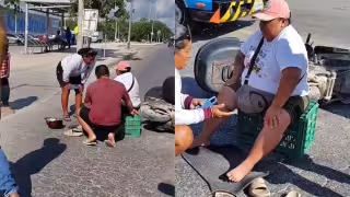 Choque entre auto  y motocicleta deja una mujer lesionada en el Arco Norte de Cancún