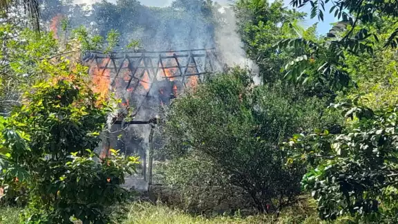 Policías municipales arribaron al lugar cuando la palapa se encontraba consumida en su totalidad Policías municipales arribaron al lugar cuando la palapa se encontraba consumida en su totalidad