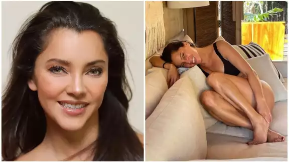 En las imágenes se ve a Sara Maldonado en una tina, donde se aprecia su espalda desnuda, mientras de admira en un espejo En las imágenes se ve a Sara Maldonado en una tina, donde se aprecia su espalda desnuda, mientras de admira en un espejo