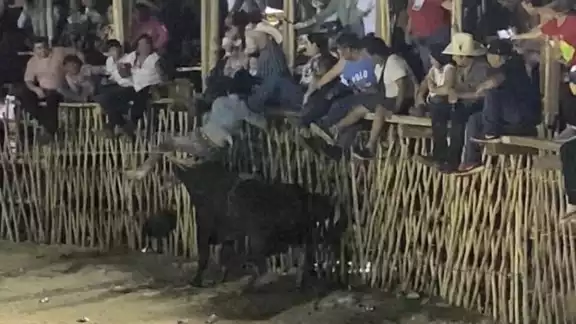 El joven Cristian Lizama fue corneado tras caer de su equino, pero fue rescatado por los espectadores.
