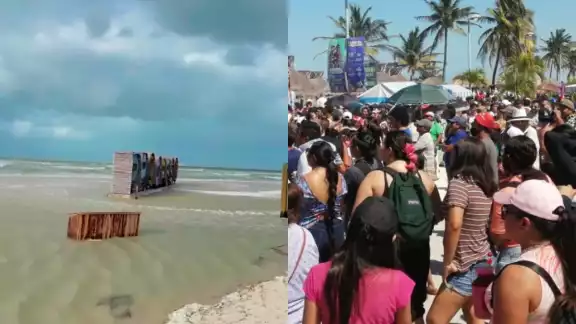 El malecón de Progreso se encuentra inundado por los fuertes vientos El malecón de Progreso se encuentra inundado por los fuertes vientos