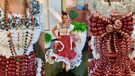El traje hecho con globos ha cautivado a las redes sociales