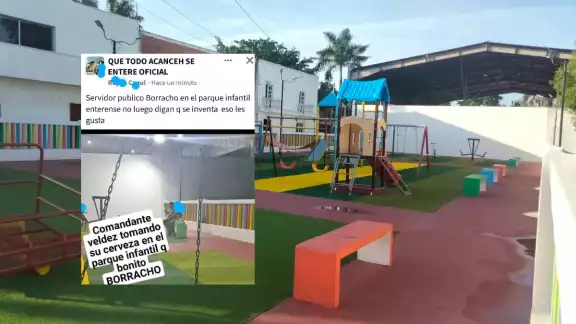El comandante de la policía de Acanceh ingería alcohol en un parque infantil El comandante de la policía de Acanceh ingería alcohol en un parque infantil